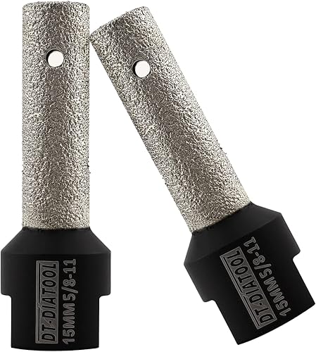 DT-DIATOOL Diamond Finger Bit Coated Milling Bit for Tile Grinder Enlarging Polishing Holes on Porcelain Ceramic Granite Marble Countertop Diameter 15mm, 5/8 inch-11 Thread 2pcs