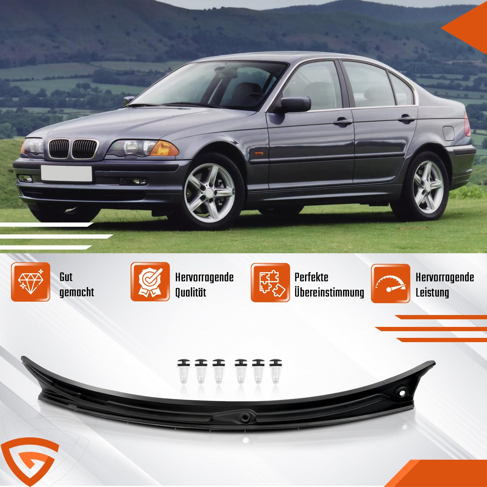 Windlauf Scheibenwischerabdeckung Vorne Schwarz 51718208483 Abdeckung-Scheibenwischerabdeckung Kompatibel mit BMW 3er E46 M3 323i 325i 330i