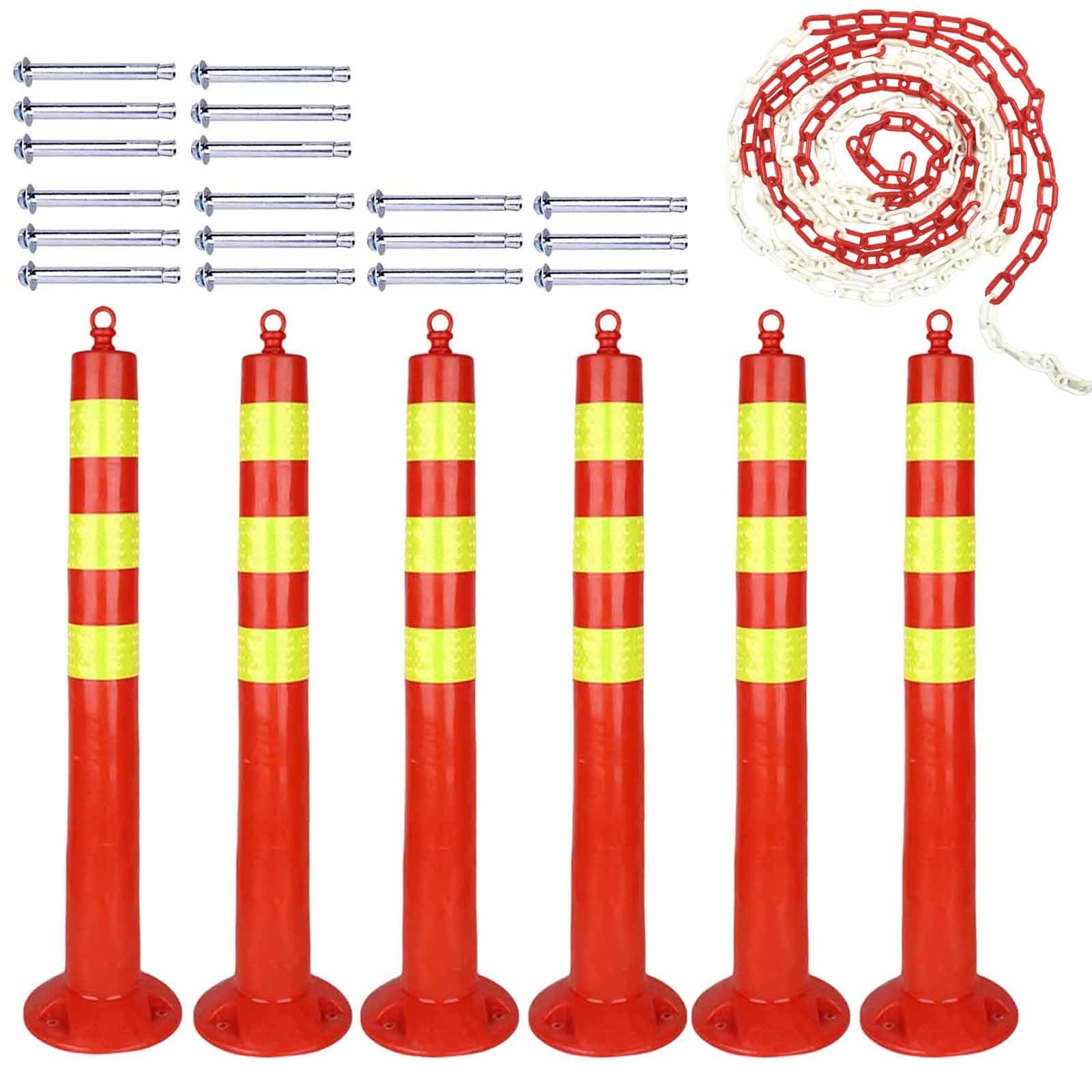 WQPMNYG Safety Cones, Plastic Traffic Barrier Bollard Posts with Chain and Mounting Bolts, Flexible for Parking Lots and Driveways, Reflective Road Warning Cone