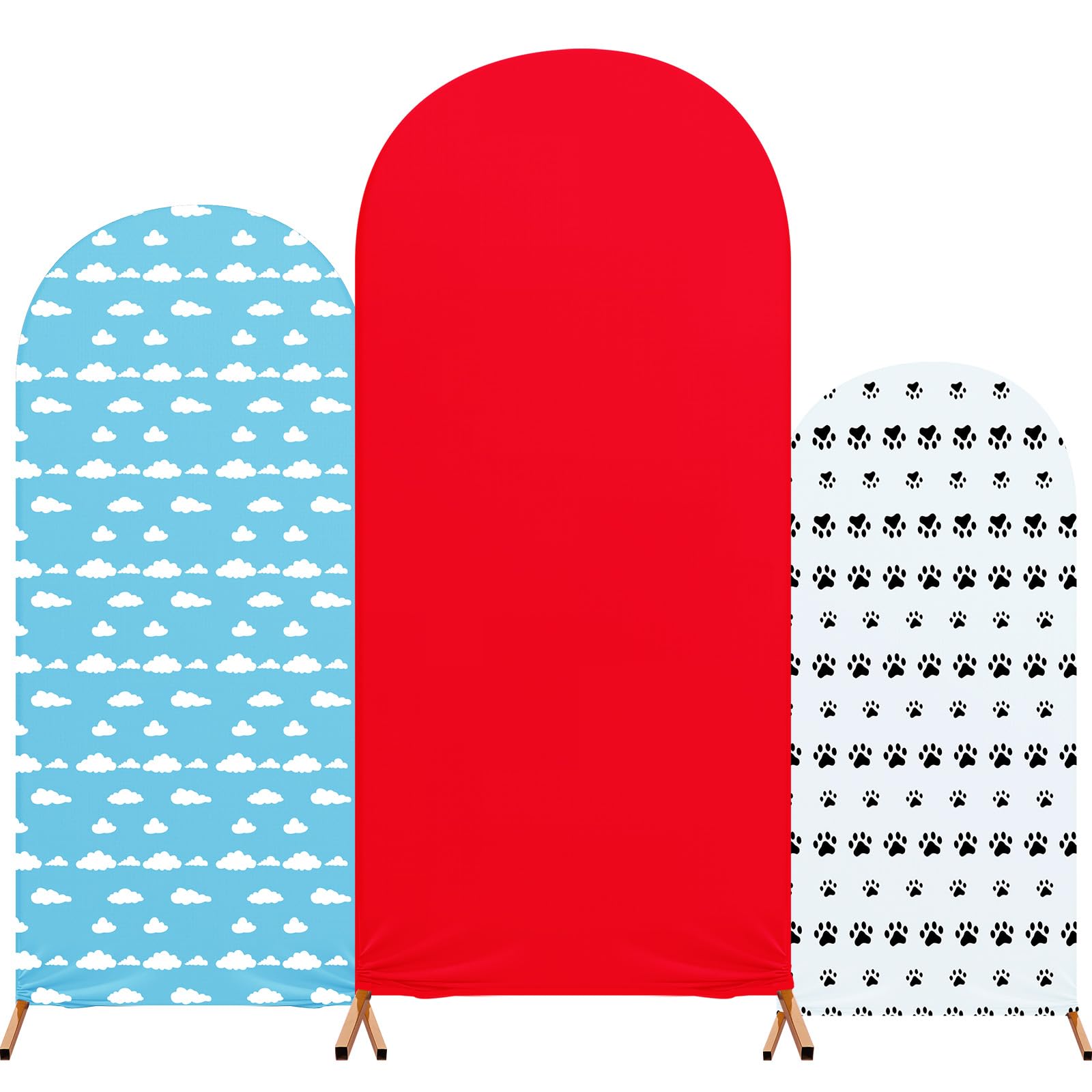RimCereal Dog Party Arch Backdrop Cover Set of 3 Blue Sky and White Cloud Arch Covers Red Spandex Stretch Backdrop Stand 4ft, 5ft, 6ft for Birthday