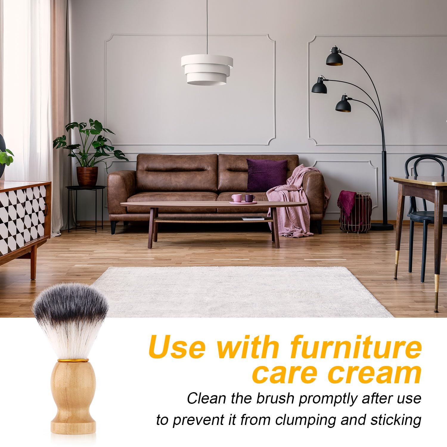 Gosknor Lot De 2 Brosses à Pommade Pour Meubles, Cuir Et Bois, Brosse De Nettoyage Avec Poignée Confortable Et Poils Doux Pour Entretien Intérieur De Voiture ( Marron