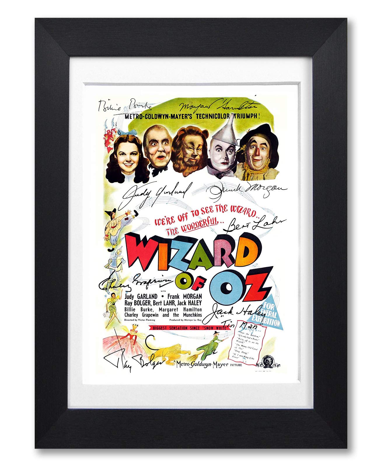 The Wizard of Oz Cast Signed A4 Poster Photo Print Framed Autograph Gift Movie Film Judy Garland (BLACK FRAMED & MOUNTED)