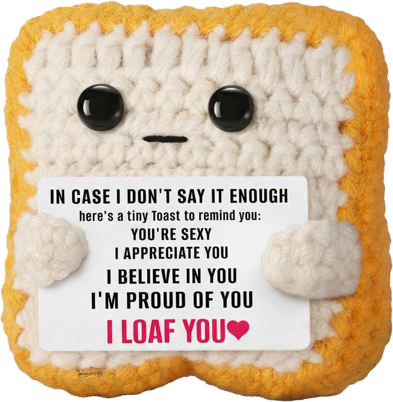 OHiZVZV Handmade Crochet Toast Decor with Inspirational Card, Funny Romantic Gifts for Him Her Husband Boyfriend, Mens Valentines Day Giftsfor Men, Cute Desk Shelf Office Decor
