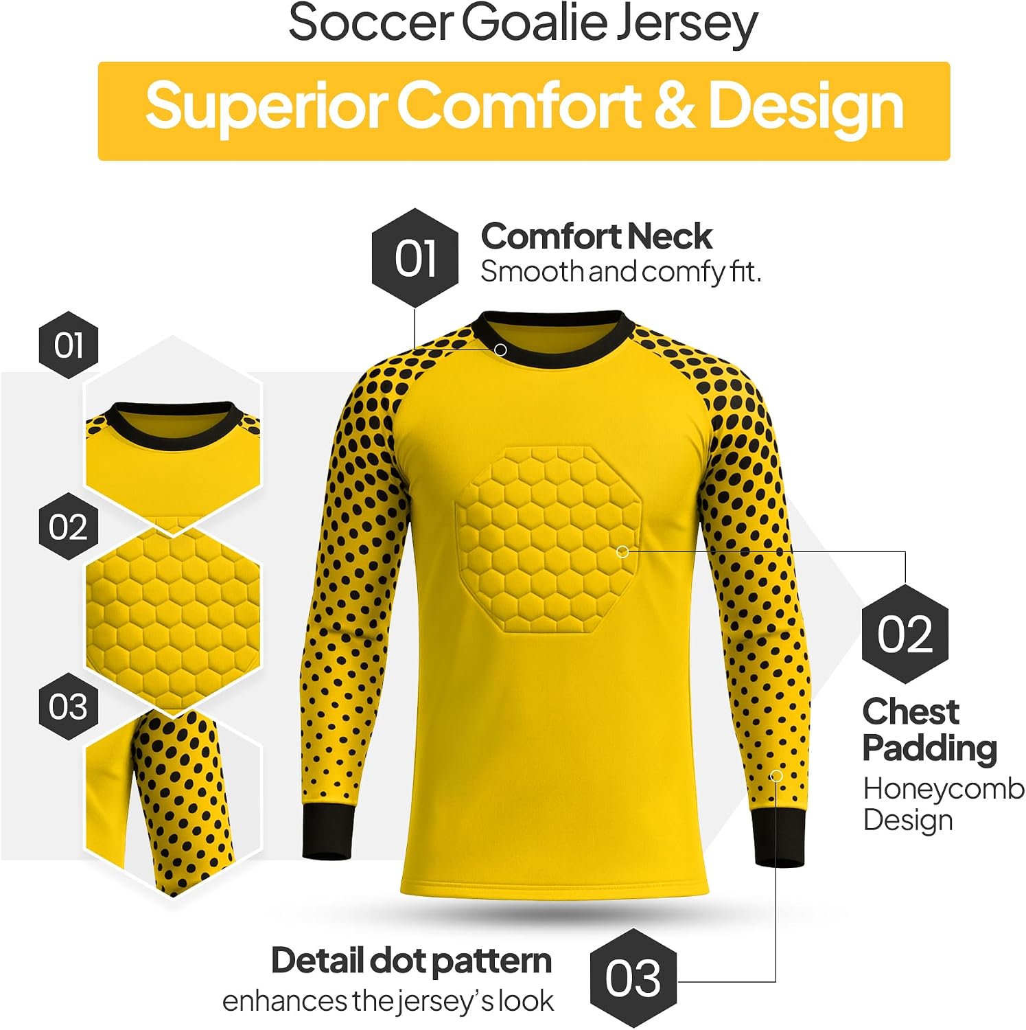 INTENZ Kids Padded Goalie Shirt, Youth Goalkeeper Jersey, Long Sleeve Soccer Football Training Uniform