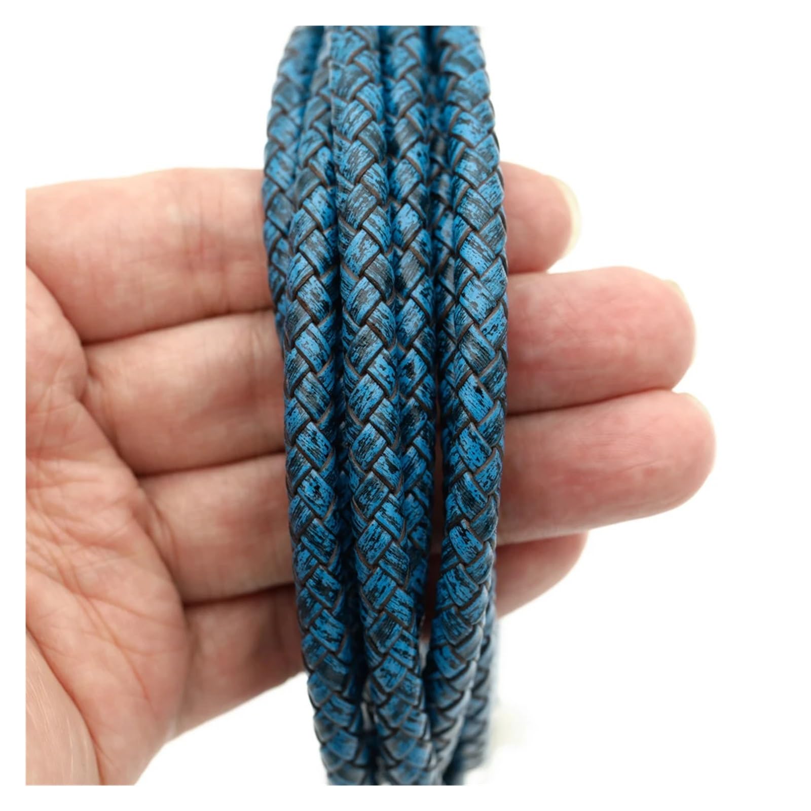 Genuine Braided Leather Cord 2meters Braided Leather Bracelet Findings 6mm Round Cord String Rope DIY Necklace Making(Blue)