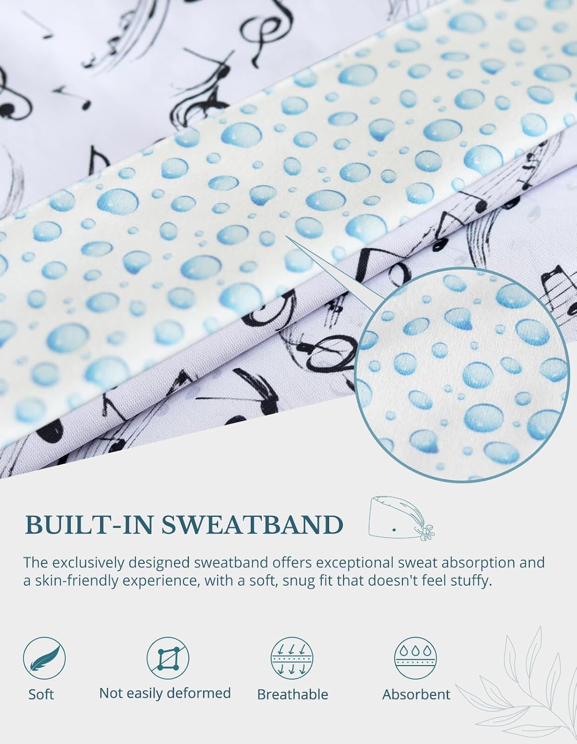 Black White Music Note Double-Sided Printed Scrub Caps for Men and Women with Buttons, Adjustable Helps Reduce Static Buildup Medical Hats, Breathable Surgical Caps with Sweatband for Long Hours