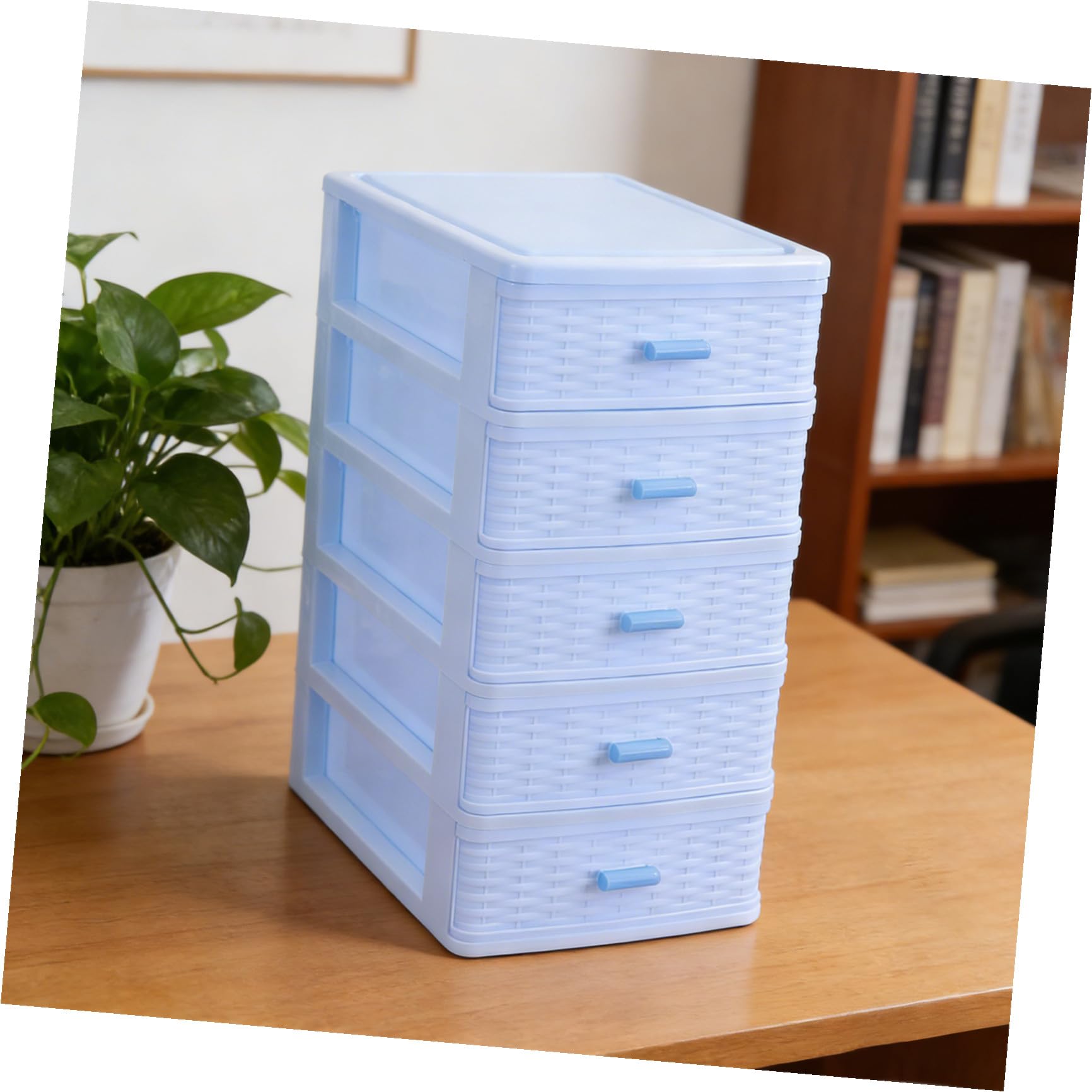 BESPORTBLE Organizer per Cassetti da Scrivania in Plastica Blu, Mobiletto Portaoggetti a 5 Ripiani, Scatola per Cosmetici e Accessori, Soluzione Salvaspazio per Ufficio, Casa e Laboratorio