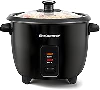 Elite Gourmet 6-Cup Rice Cooker with Steam Tray, Non-Stick Pot & Auto Keep Warm - ERC6BNST Black