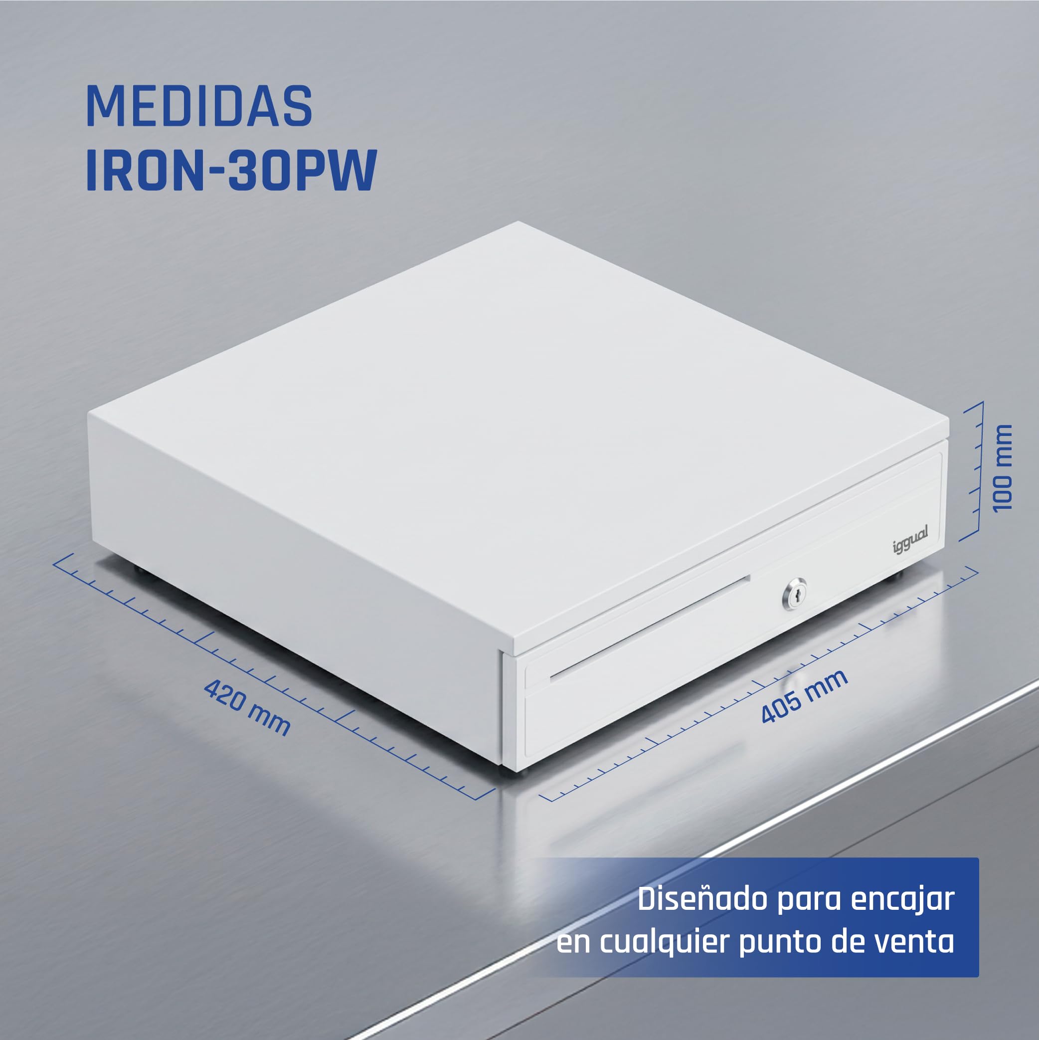 iggual -Tiroir caisse IRON-30PW - Caisse Enregistreuse Manuelle ou Automatique pour 5 Billets et 5 Pièces - Serrure à 3 Positions - Acier + Plastique ABS - Usage Professionnel - Blanc Pur (42x40,5x10)
