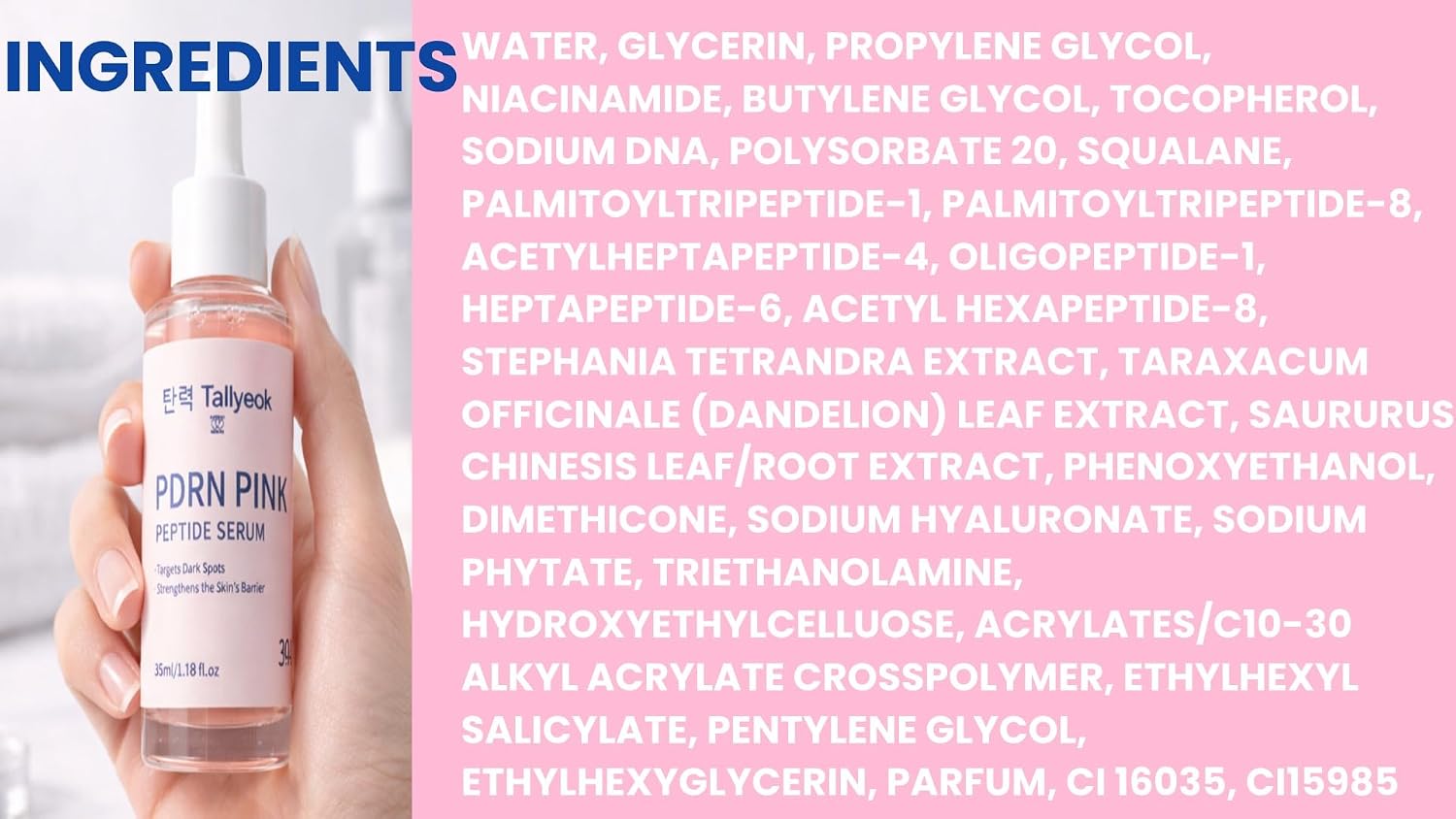 PDRN Pink Peptide Serum SPF 30 – Hydrating Face Serum with Niacinamide, Peptides & Hyaluronic Acid – Lightweight Moisturizer for Radiant, Smooth Skin – 35ml