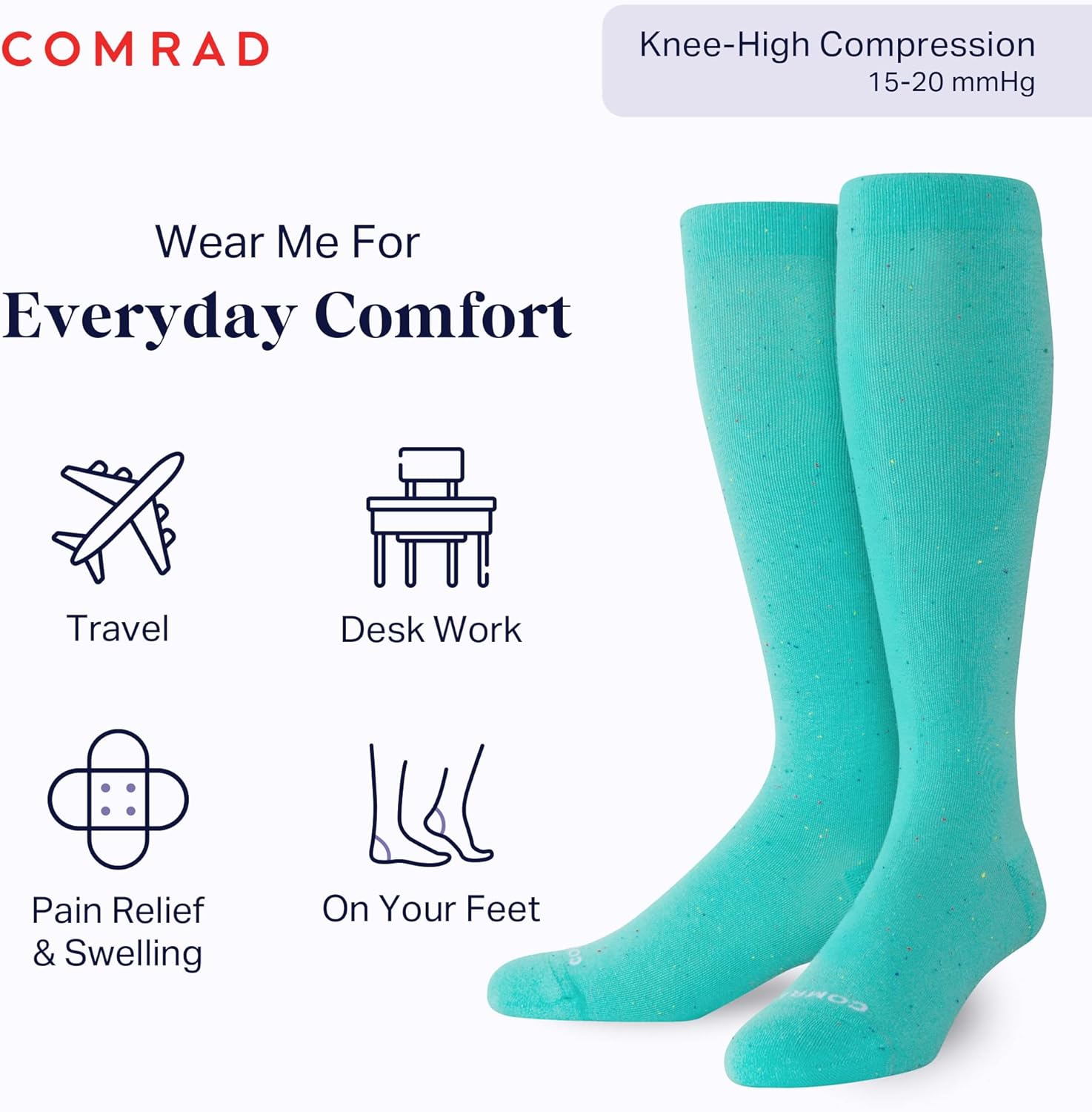 Comrad Recycled Cotton Knee High Socks - 15-20mmHg Graduated Compression Socks - Soft & Breathable Support Socks, Unisex