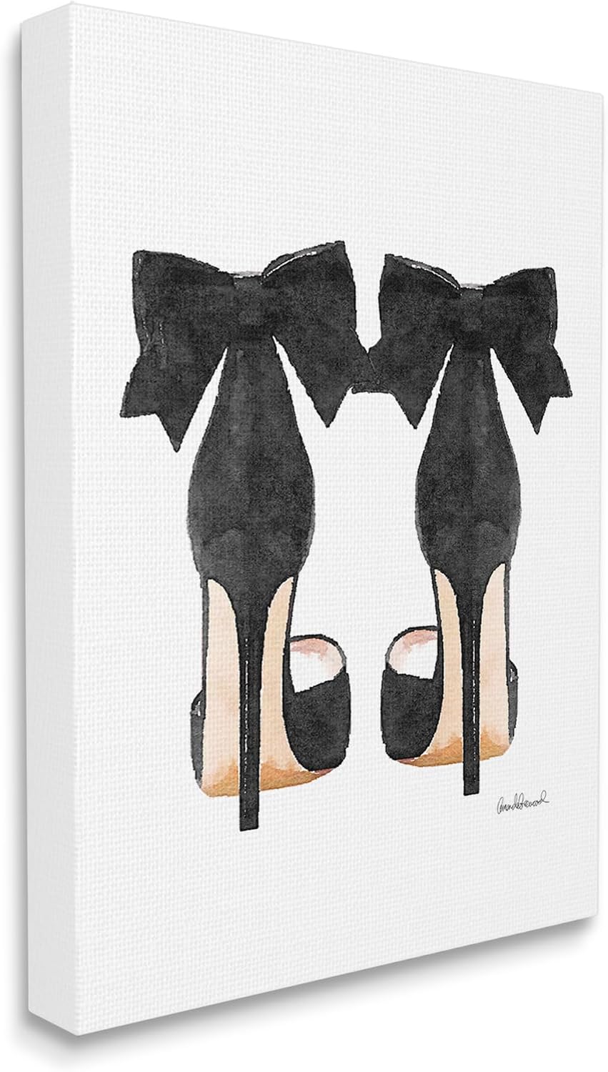 Stupell Industries Glam Pumps Heels With Black Bow Stretched Canvas Wall Art, Proudly Made in USA