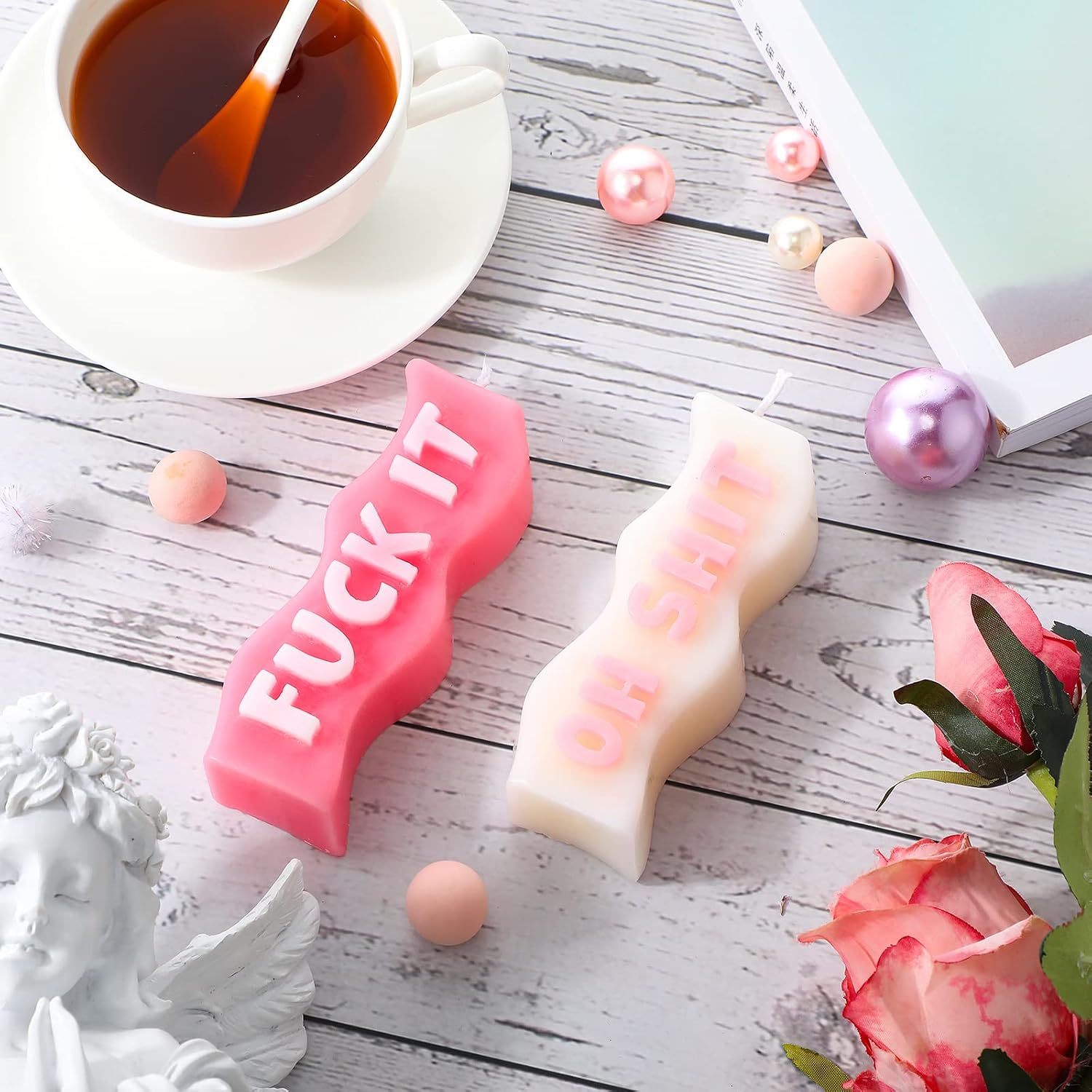 Coume 2 Pcs Aesthetic Candles Atmosphere Candle Wavy Word Fun Shaped Trendy