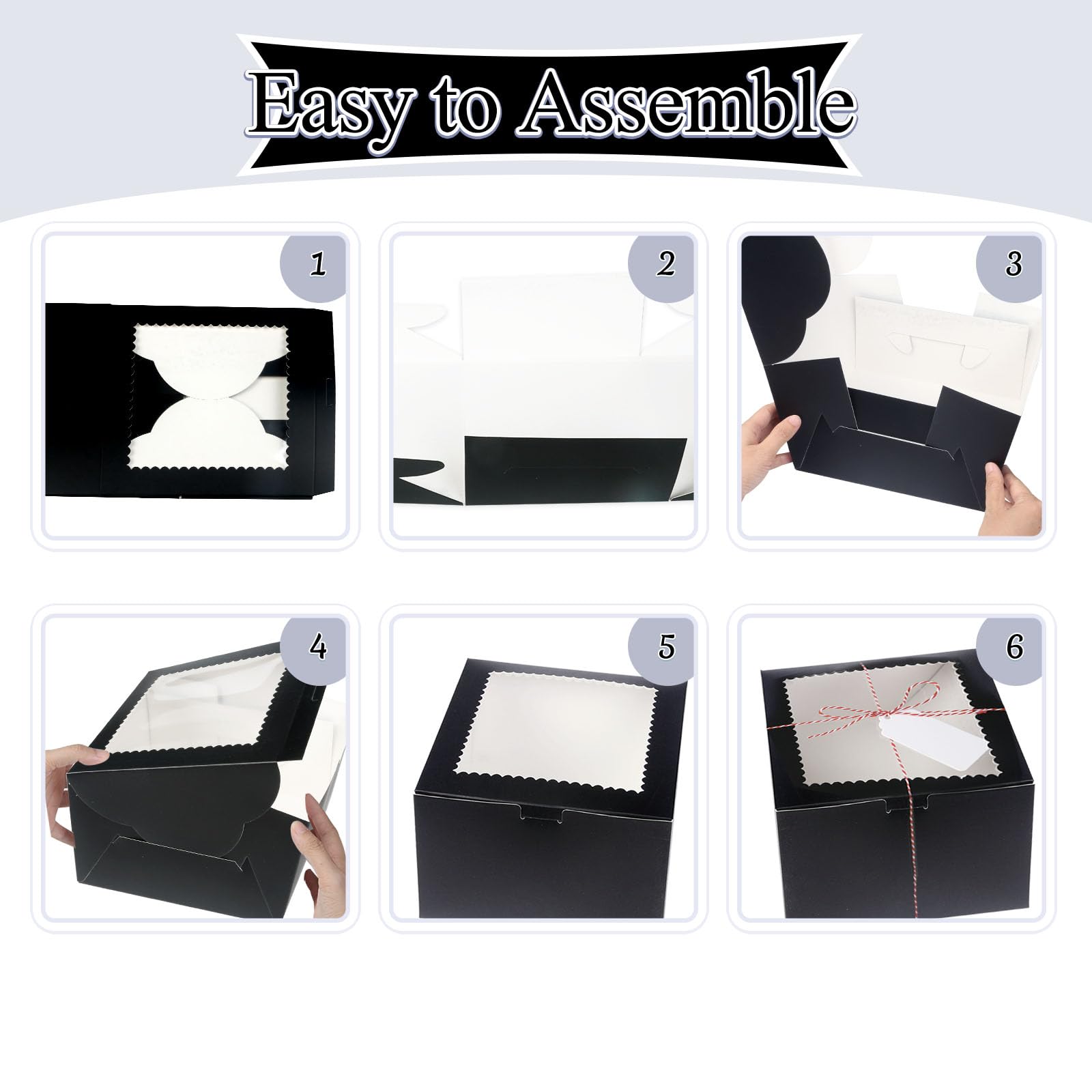 Mini-Kuchenboxen mit Fenster, 15,2 x 15,2 x 12,7 cm, schwarze Backboxen, kleine 4 Cupcake-Boxen, Kuchenverpackung für Gebäck, Kekse, Pralinen, Cupcakes, Geburtstagsparty, Hochzeit, 20 Stück