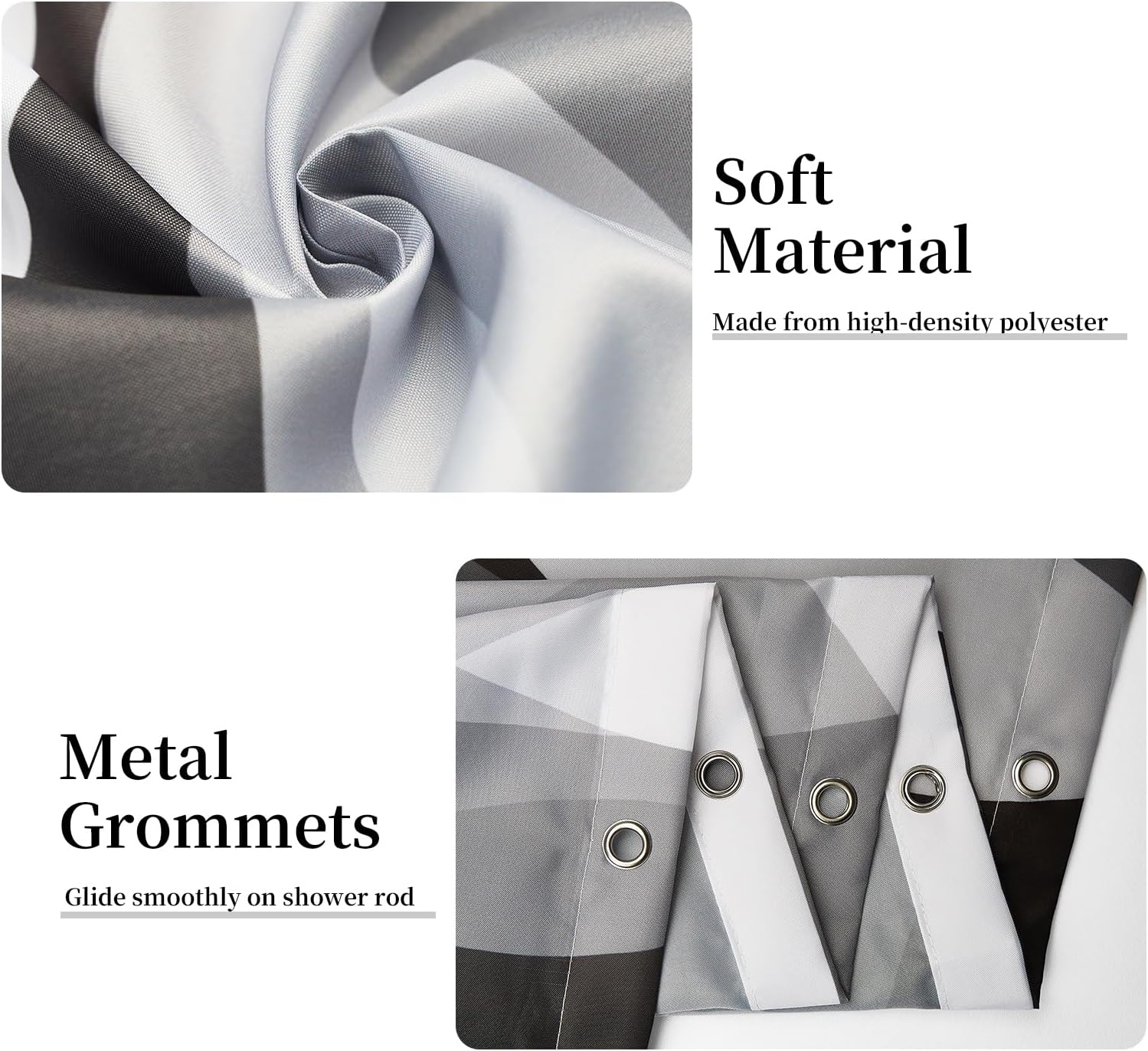 Grey Shower Curtain, Modern Abstract Black and Grey Striped Shower Curtain Set for Bathroom Waterproof White Gray Shower Curtain with Hooks, 72x84 Inch