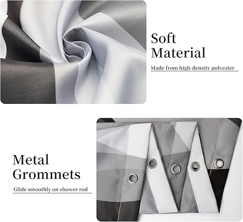 Miniatura 3 de Cortina de ducha gris, moderna cortina de ducha abstracta a rayas negras y grises para baño, cortina de ducha impermeable con ganchos, 48 x 72