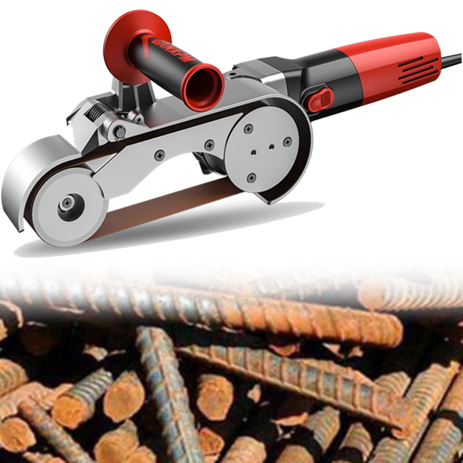 Lijadora de tubos con banda de lijado, pulidora de tubos, 1100 W, acero inoxidable, 6 velocidades ajustables, para lijado, esmerilado y pulido con óxido de aluminio, 2 rodillos.