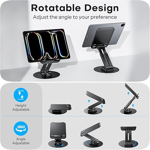 Miniatura 4 de OMOTON Soporte de tableta para iPad, soporte ajustable para tablet para escritorio, soporte de monitor portátil compatible con tabletas Kindle de 4