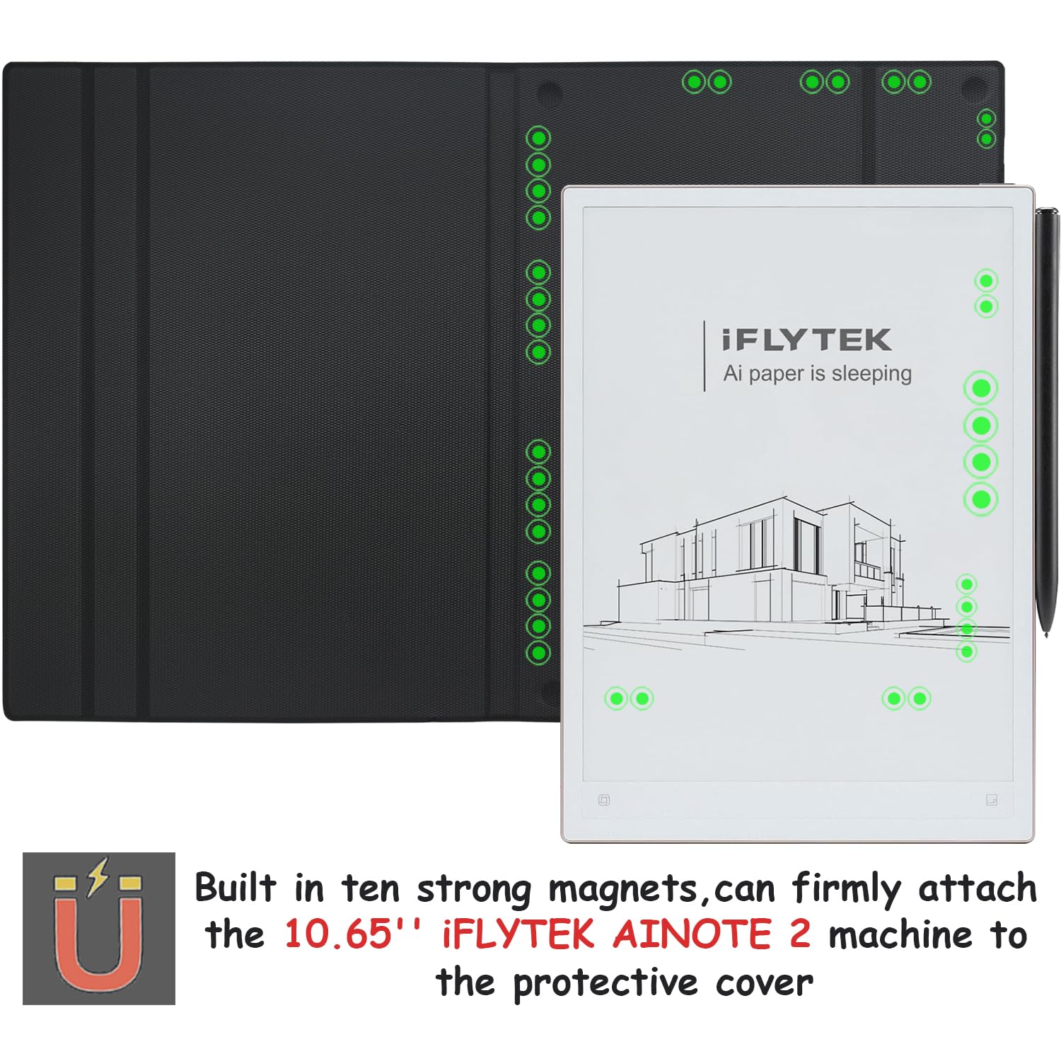 Custodia a libro con supporto magnetico per tablet iFLYTEK AINOTE 2, 10,7" E-Ink (2025), ultra sottile, leggera, in pelle PU, con fibbia magnetica e funzione sleep/wake automatica (marrone