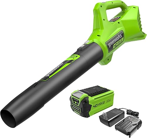 Greenworks Soplador de hojas axial inalámbrico de 40 V (100 MPH  350 CFM), batería de 2.0 Ah y cargador incluidos