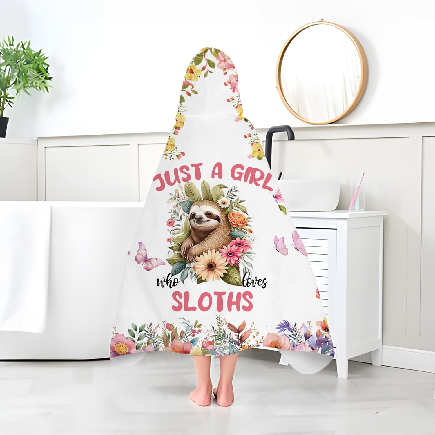 Sloth Hooded Bath Towels for Girls,Soft Cotton Swimming Shower Beach Blanket (Sloth)