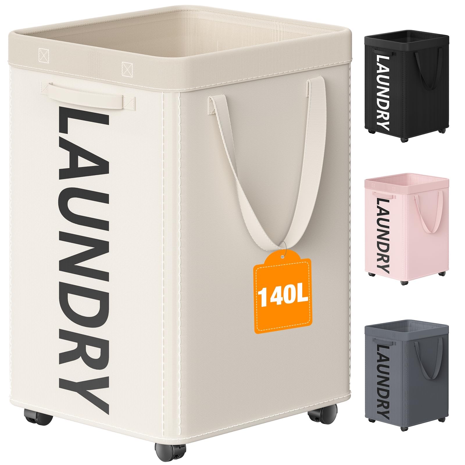 Optish 140L Extra Large Laundry Basket with Wheels and Removable Bag