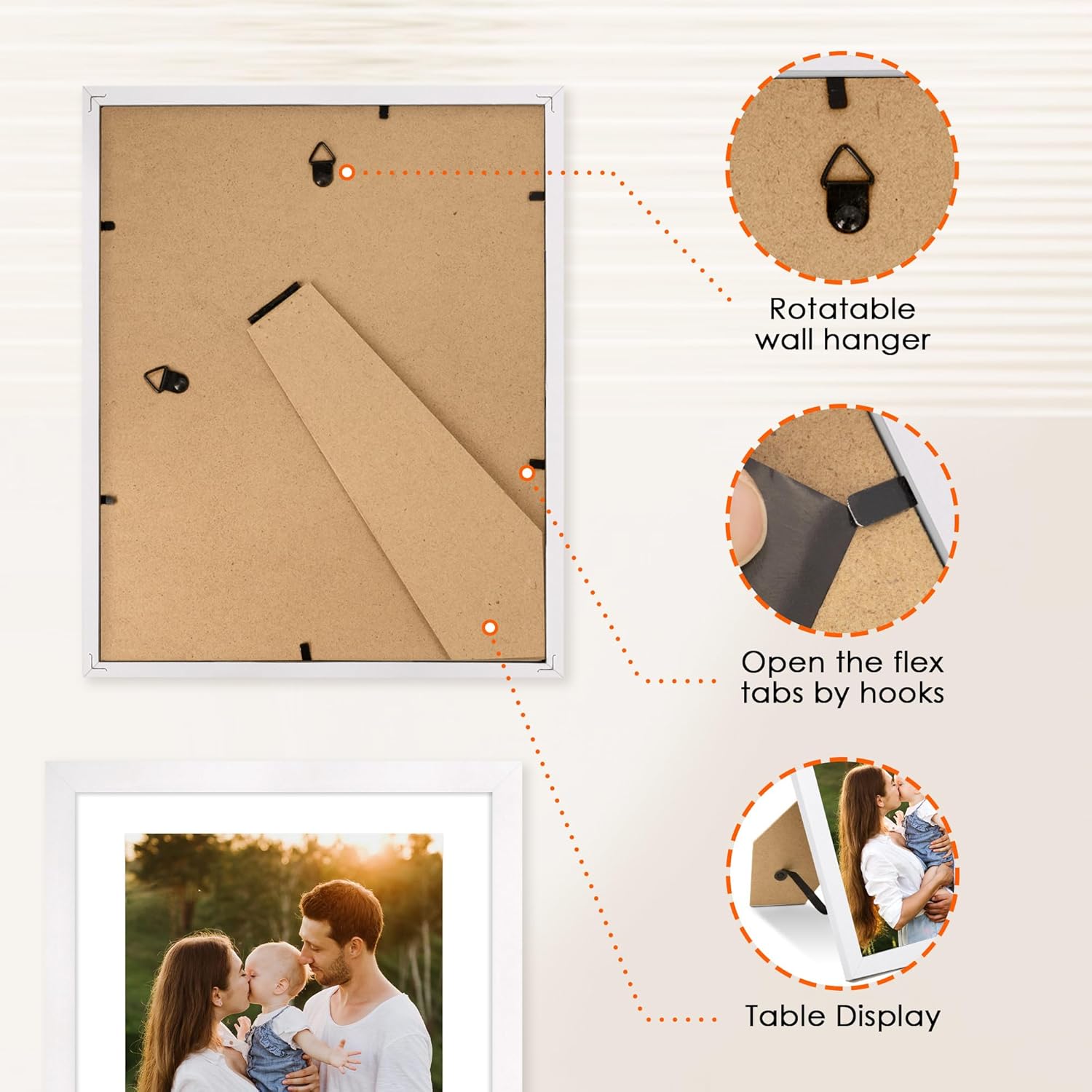 FIXSMITH 8x10 Picture Frame Bulk-6 Pack, Photo Frame with HD Plexiglass, Display Pictures 5x7 with Mat or 8x10 Without Mat, White Picture Frames Collage Wall Decor, Wall & Tabletop Picture Frames - Image 5