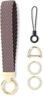 Keychain Wristlet, Stretchy Key Chain for Car Keys with 2 Keyrings and D ring, Cute Wrist Lanyard for Women Men