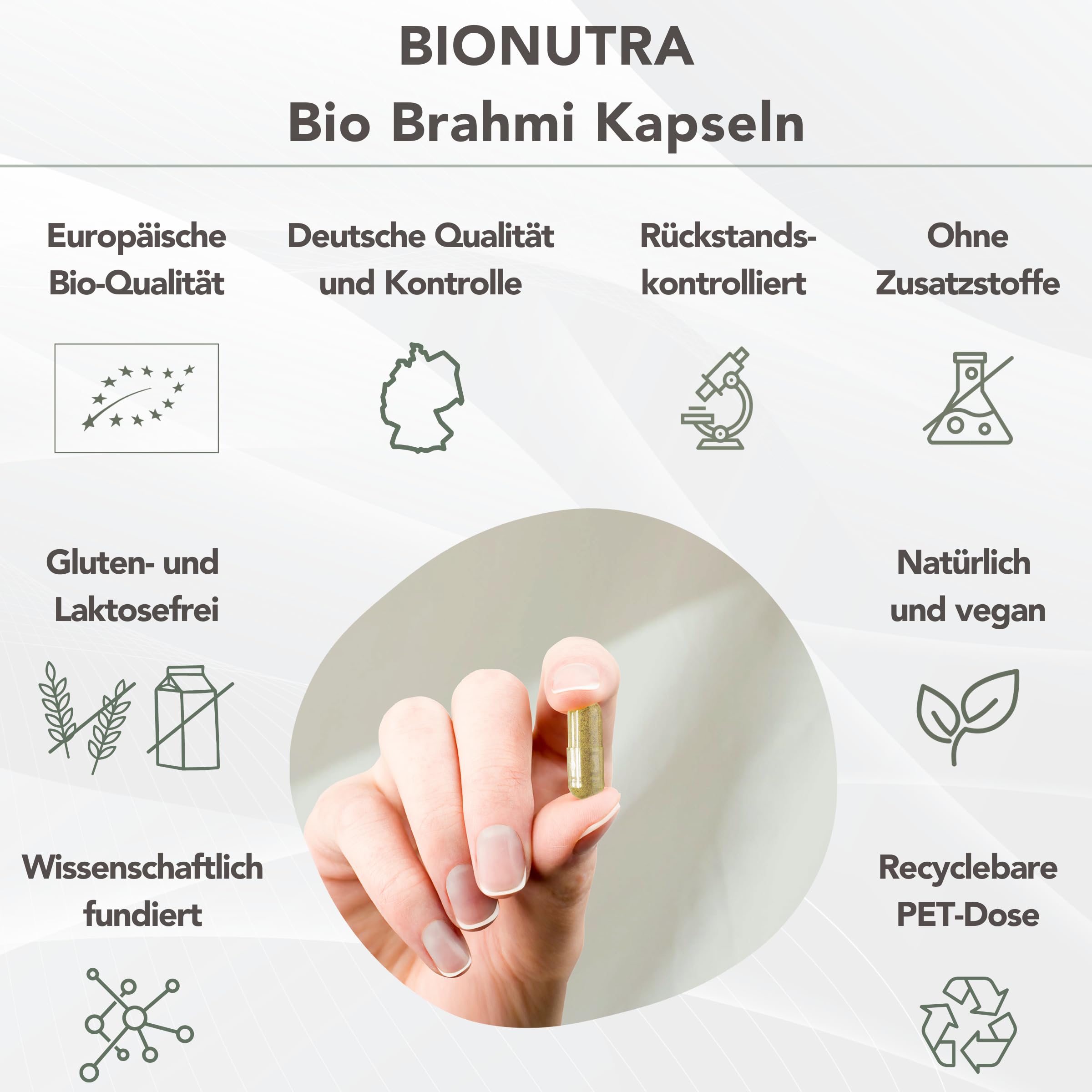 BIONUTRA Bio Brahmi Kapseln, 270 Stk. à 600 mg, hochdosiert | Bacopa monnieri, rückstandskontrolliert, ohne Zusätze, vegan, deutsche Herstellung aus Brahmi Bio Blattpulver