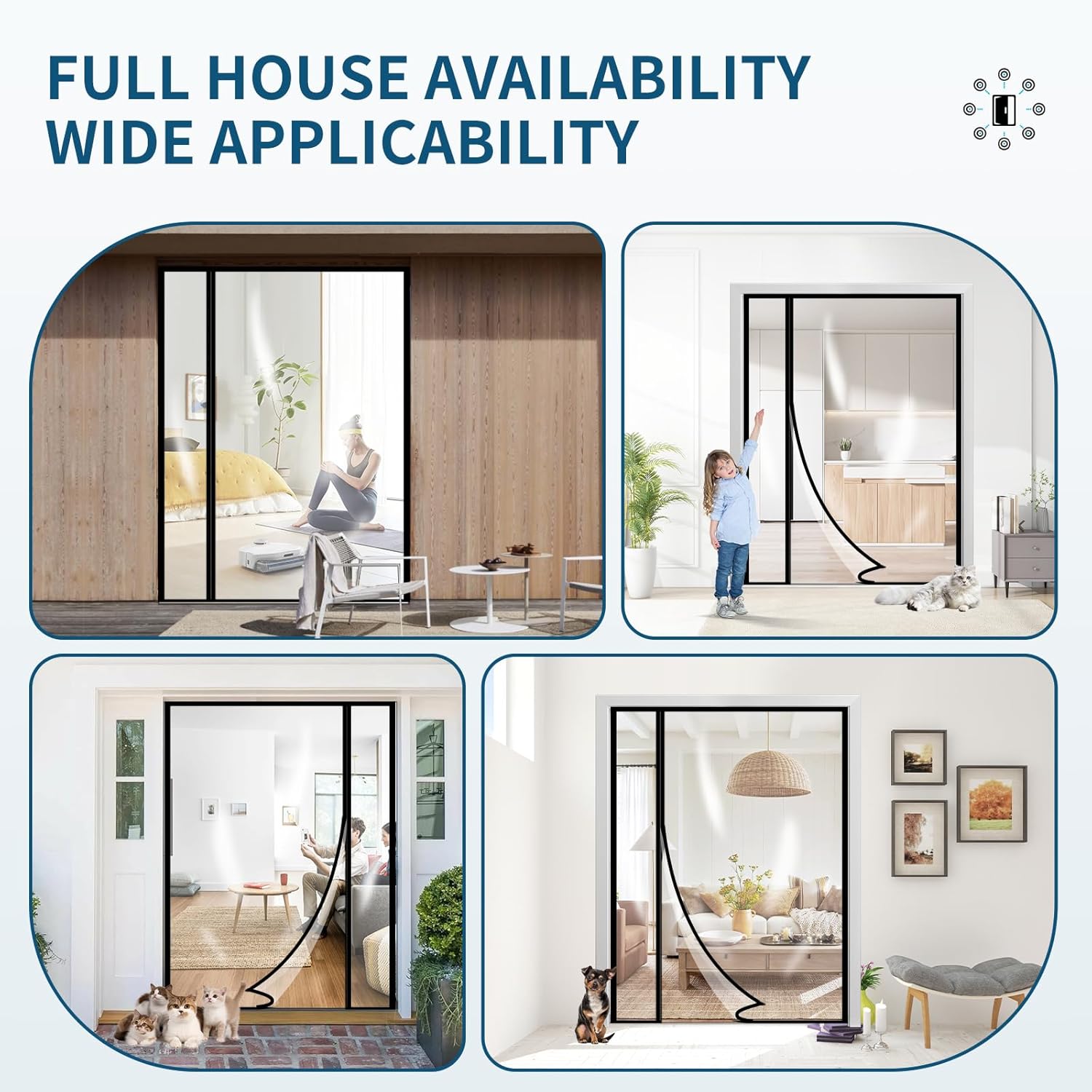 Transparent Insulated Door Curtains, Sunmoxia Reversible Left or Right Side Opening Insulated Door Screen Auto Closer Screen Door for Sliding Doors, Air Conditioner Room, Fits Door up to 72" x 80"