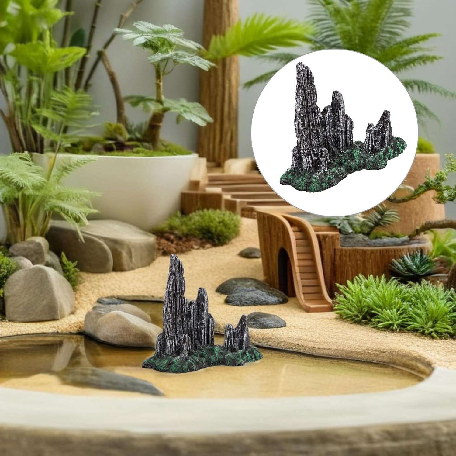 SHINEOFI Aquarium Rockery Statue Fish Tank Stones Artificial Mountain Figurine Large Decorative Rocks for Aquascaping Shrimp Turtle Hiding Micro Landscape