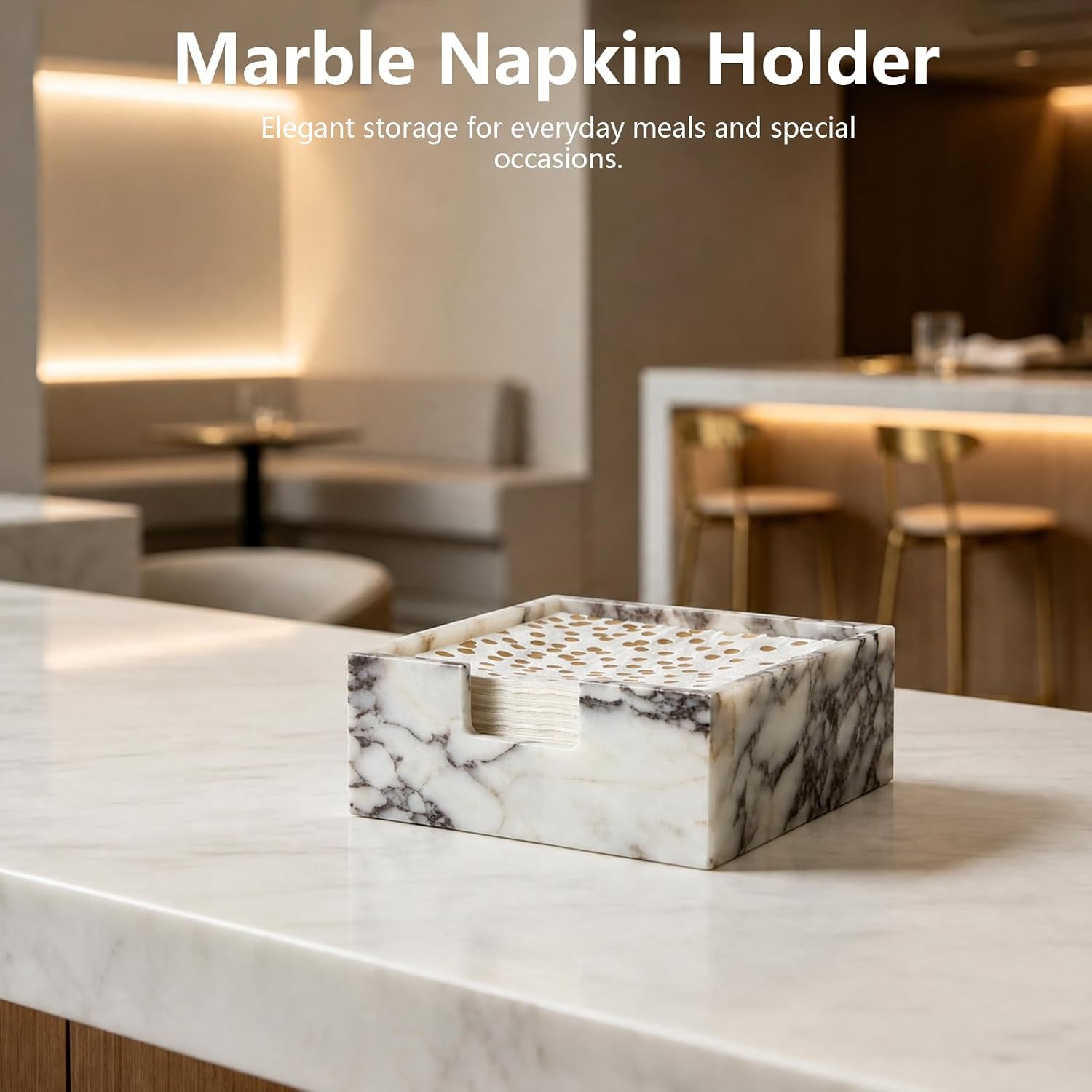 SAMAH Natural Calacatta Viola Marble Napkin Holder, Square Stone Cocktail Napkin Holder for Kitchen Counter Top, Bathroom, Restaurant, Luxury Modern Marble Home Decor, Holiday & Housewarming Gifts