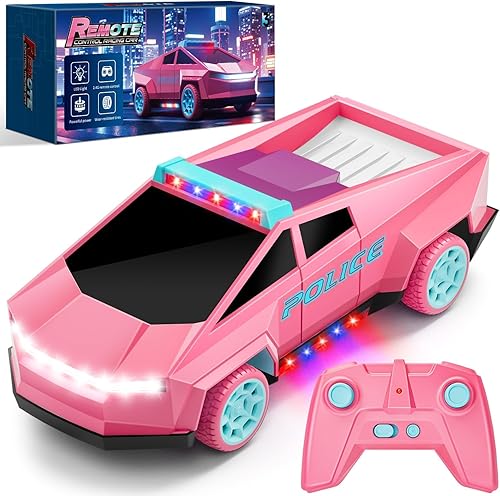 Miniatura 8 de Juguetes de coche a control remoto, camión RC con temática de policía 1:20 con luces LED intermitentes y espacio de carga, 2.4 GHz recargable de