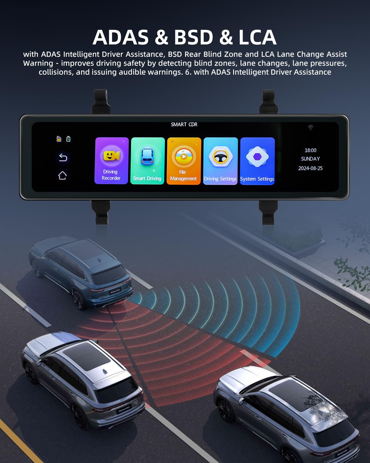 NHOPEEW 4K Mirror Dash Cam con doppia telecamera - Touchscreen da 11,26 pollici - ADAS BSD G-Sensor Registrazione in loop Visione notturna Tracciamento GPS Monitoraggio parcheggio 24 ore su 24