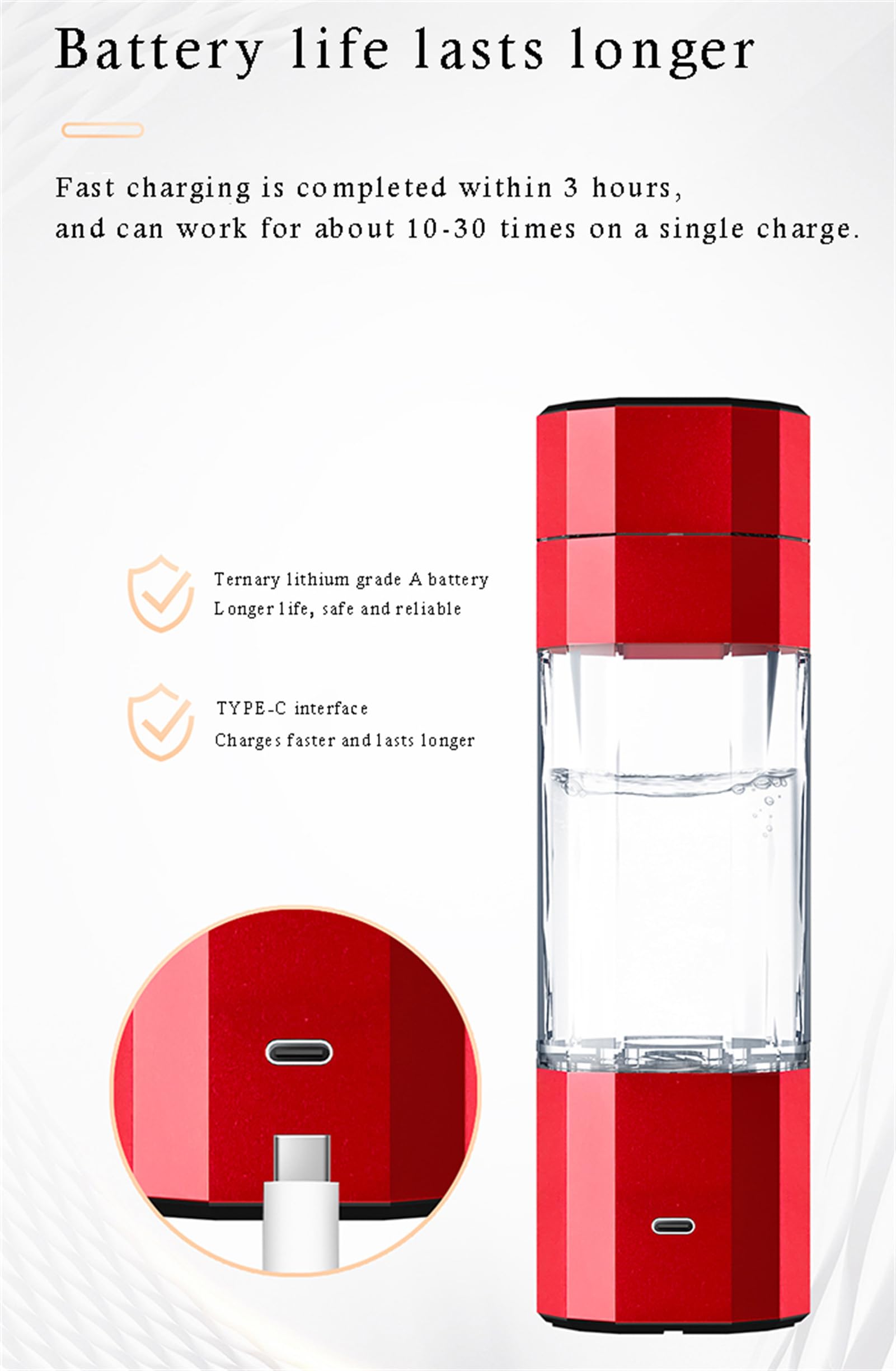 Generador de Botella de Agua de hidrógeno con inhalador, hasta 10000 PPB, Capacidad de Taza de 208 ml, 99,99% de Alta pureza, portátil y Recargable, tecnología PEM, para el hogar, Viajes