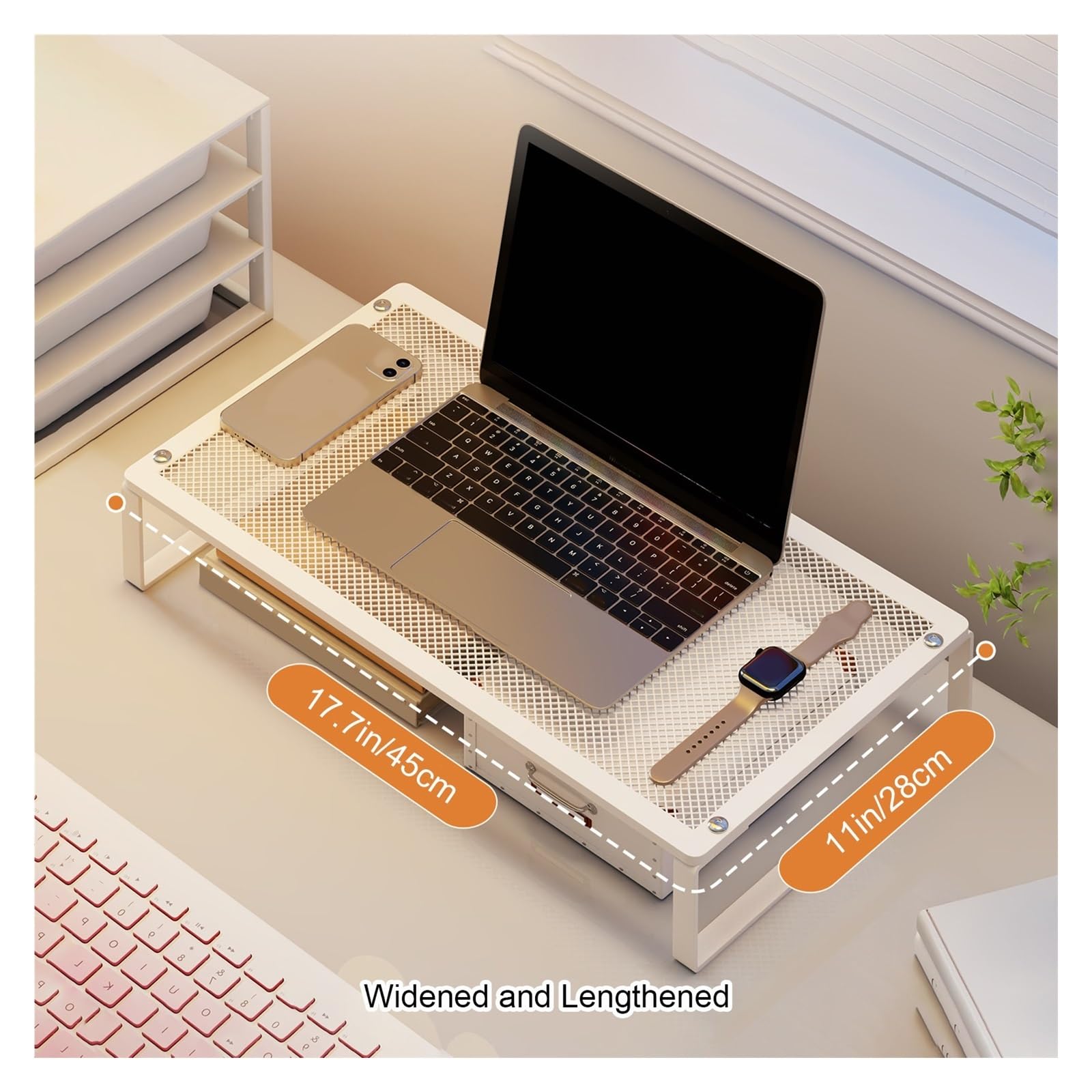Podstawka pod Monitor, Wytrzymały Organizer Półkowy, Podwyższenie pod Monitor, Platforma Podnosząca Urządzenia Codziennego Użytku, do Domu, Łazienki i Biura(White)