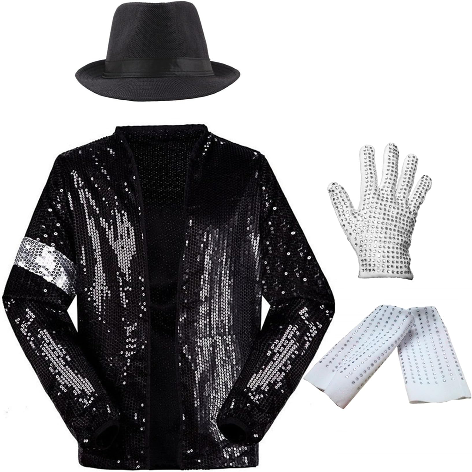 Dance Costume 4PCS-Include Jacket Hat Glove Sock- Carnival Halloween Costume Role Sequined Play Dance Clothing
