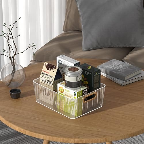 Miniatura 6 de Kekow Paquete de 6 cubos organizadores transparentes de despensa, contenedores de almacenamiento de plástico con asa para cocina, refrigerador,