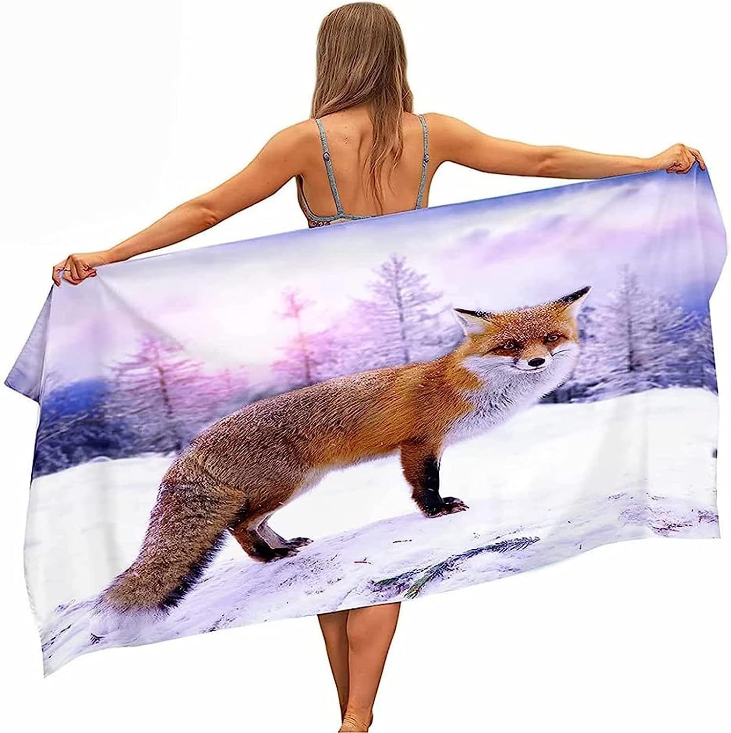 Serviette De Plage Renard des Neiges d'hiver Serviette De Bain Enfant Adulte Drap De Plage Doux Microfibre Absorbant Idéal pour Voyage Plage Piscine Sport Drap De Plage 200 X 200 Cm -8Y4L/F3P