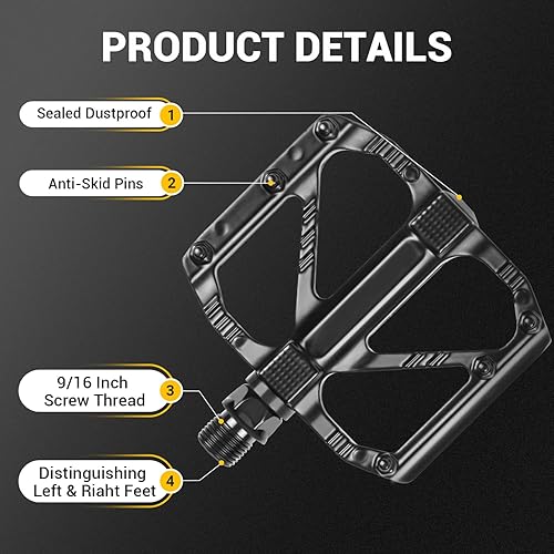 Miniatura 2 de ADDMOTOR Pedales de bicicleta de montaña, pedales de MTB, pedales planos de bicicleta, aleación de aluminio de 916 pulgadas, plataforma ligera