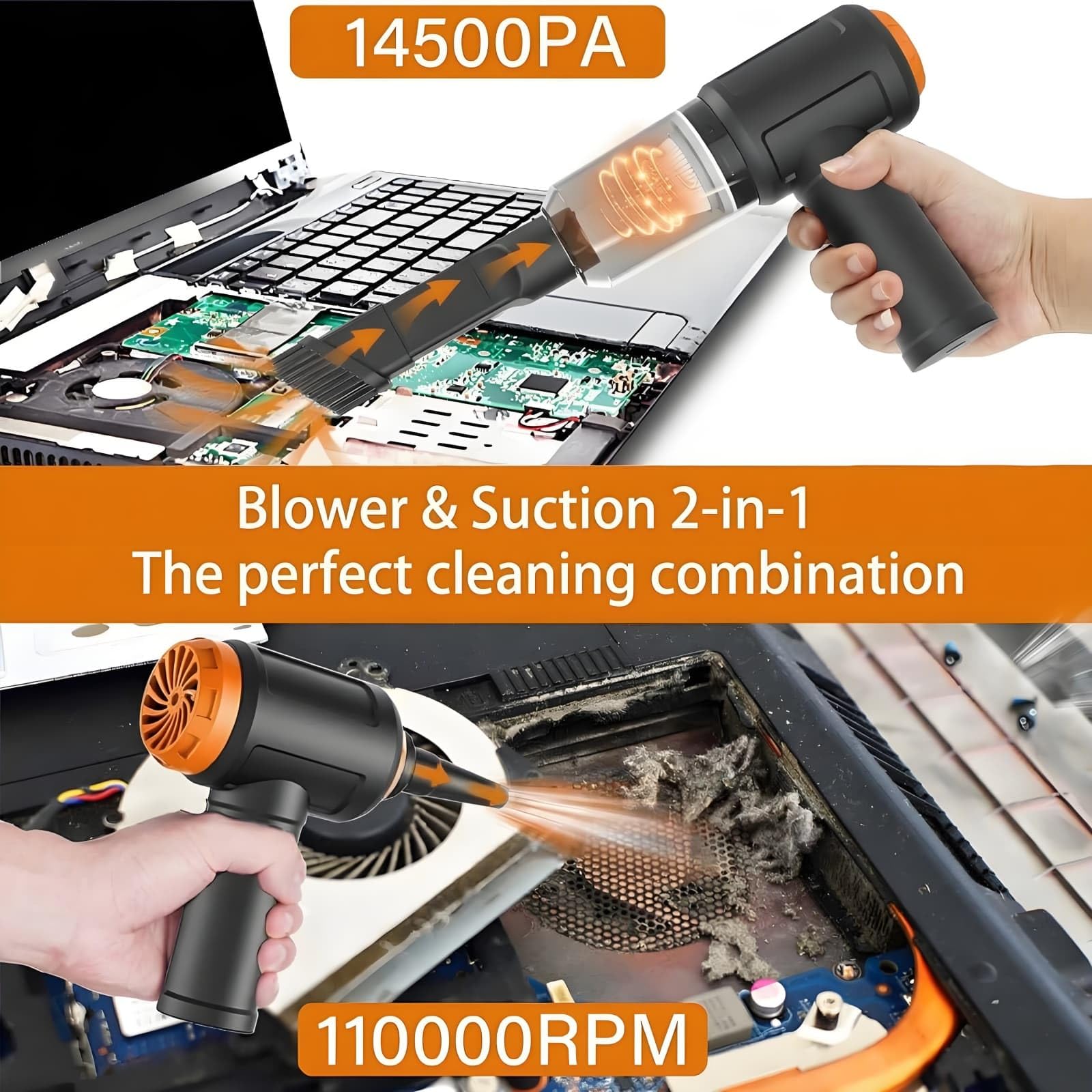 Meudeen Air Duster Air-01 Aspirateur d'ordinateur pour nettoyer le clavier Air sans fil 110 000 tr/min Puissant nettoyeur PC