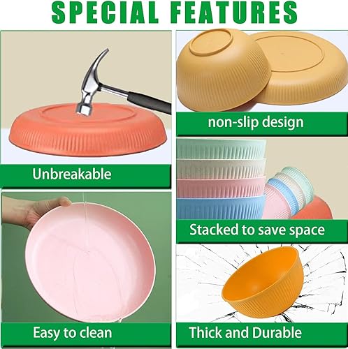 Miniatura 4 de Juego de vajilla de paja de trigo 48 piezas juego de vajilla irrompible juegos de vajilla reutilizables con platos tazas cuchillos tenedores y