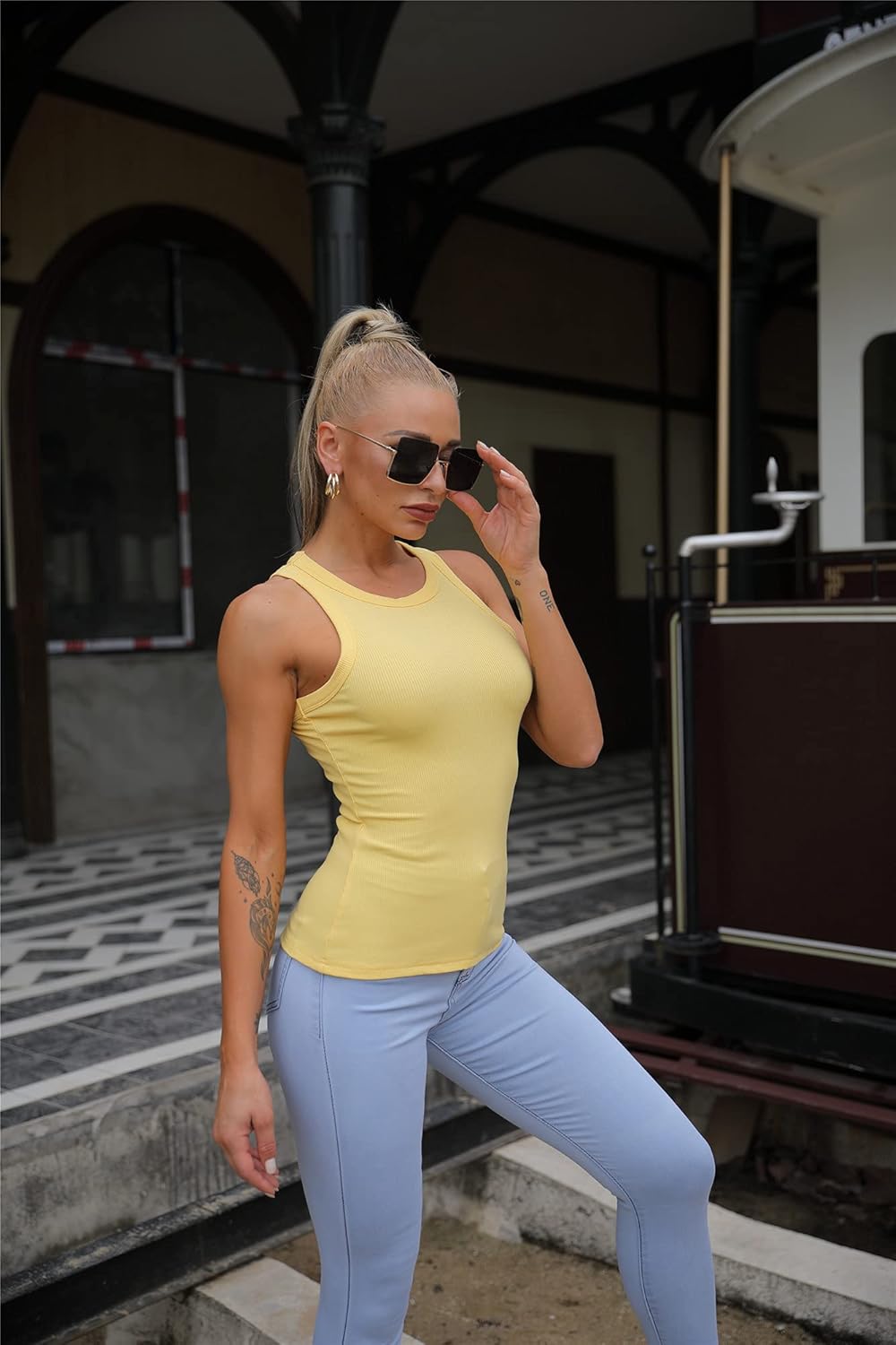 Women Tank Tops Summer Sleeveless Basic Cami Top Shirt Slim Knit Ribbed Racerback Blouses - Image 3