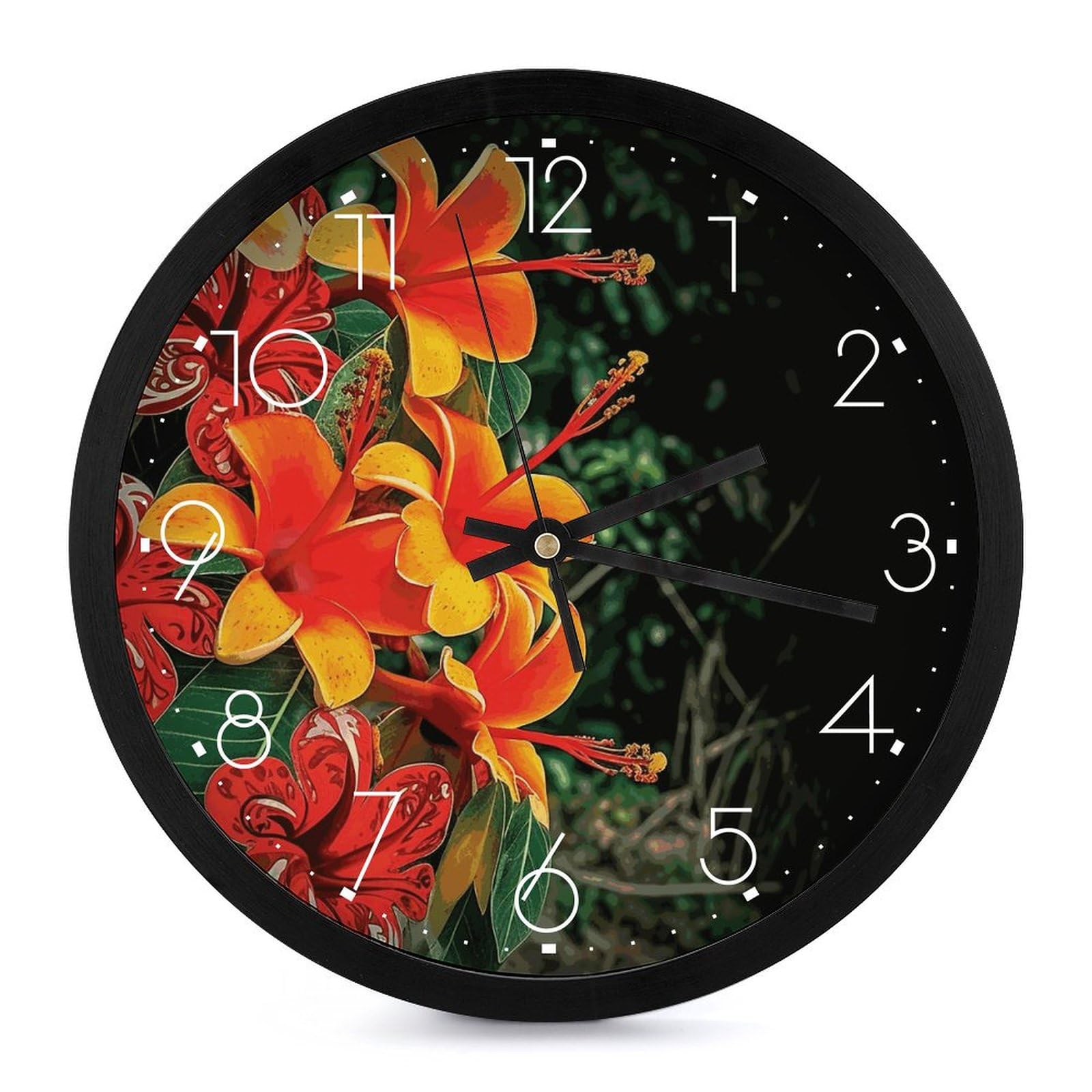 Horloge murale pour salon et cuisine au motif floral moderne