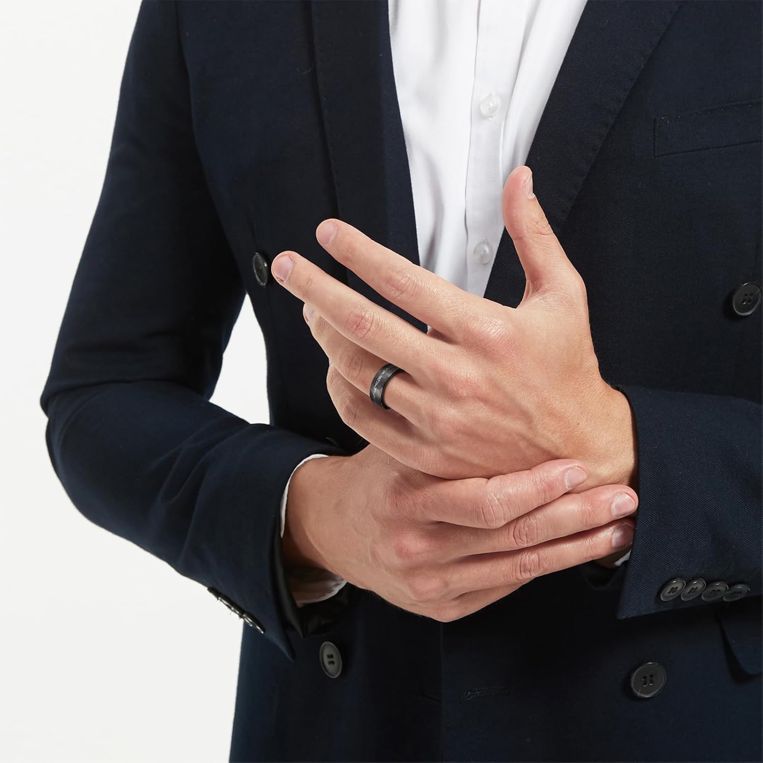 Vakki Personalized Black Tungsten Ring for Men Women Wedding Band Meteorite Inlay Custom Engraved Engagement Ring Polished Domed Comfort Fit Size 7-12 - Image 4