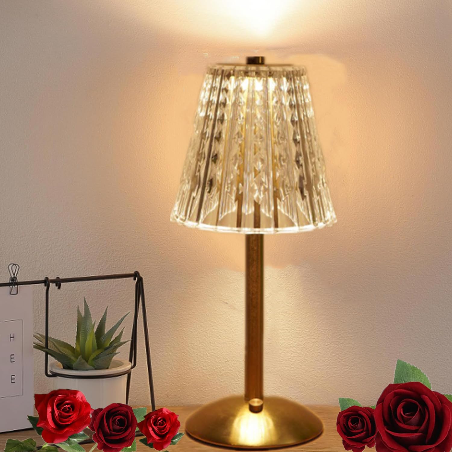 Upgraded Dimmable Table Lamps Flower Lamp for Bedroom Bedside Dorm Decor,Touch Bedside Night Light Cordless Crystal Nightlamp Decorative Battery Powered Nightstand Lamp,4.9"D x 4.9"W x 14.48"H — image 1