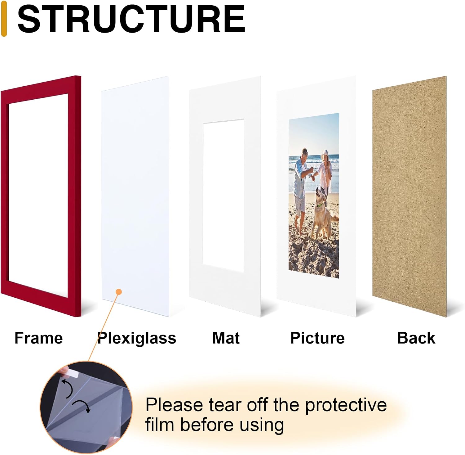 decorUhome 13x19 Picture Frame, Display Pictures 11x17 with Mat or 13x19 without Mat, Wall Mounting Photo Frame, Red, 1 Pack