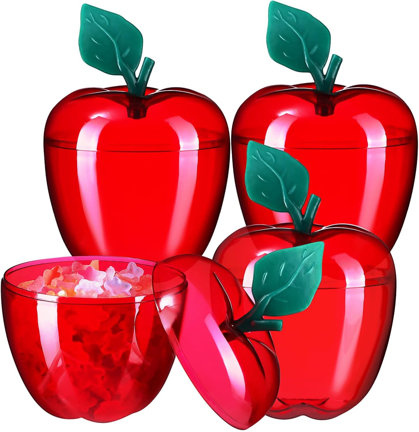 Ciieeo 4 Pack Red Apple Candy Jars Christmas Candy Containers Reusable Fruit Shaped Jars for Office Kitchen