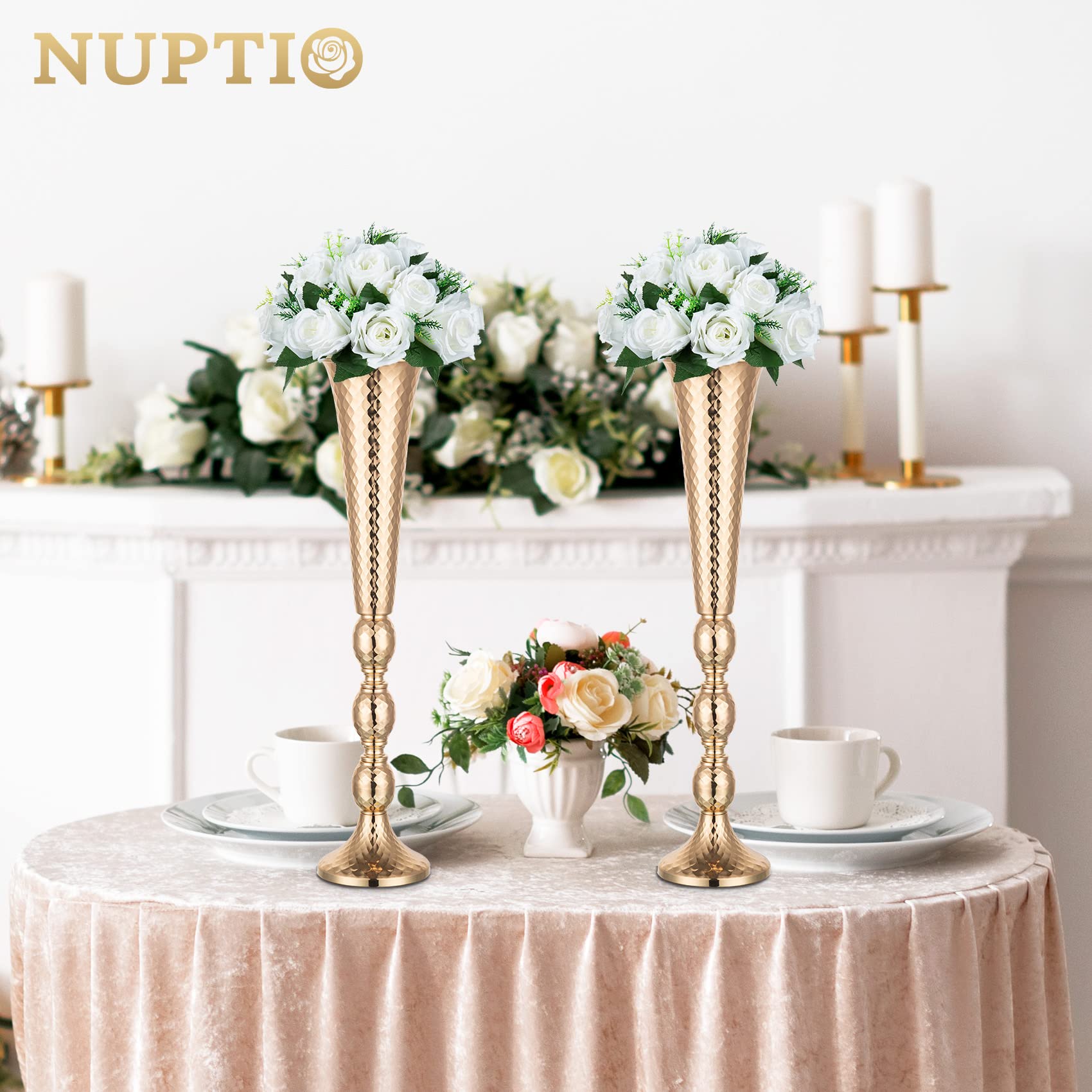 Nuptio 2 Piezas Centros Mesa para Mesa Boda, Jarrón Trompeta Metal 61cm Alto, Jarrones Flores para Eventos Centro Mesa Cena Fiesta, Camino Principal para Ceremonia Aniversario Decoración del Hogar