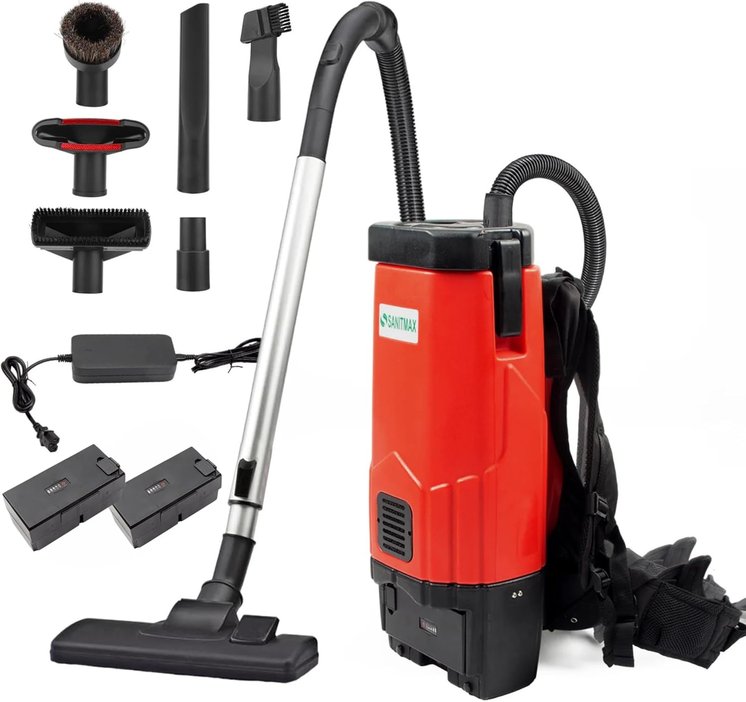 Cordless Commercial Backpack Vacuum Cleaner, 106 CFM, 1.3-Gal Capacity, Dual Battery Pack, Up to 60 Min Runtime, Lightweight Vacuum for Offices, Schools, Hotels & Warehouses